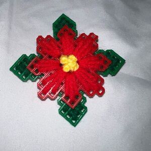 Vintage Handmade Yarn and Plastic Poinsettia Brooch